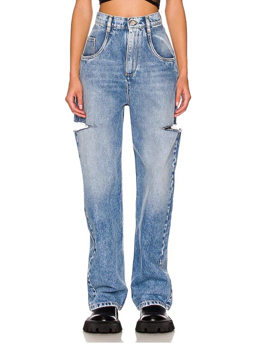 Maison Martin Margiela 5 Pocket Side Slit Light Blue Distressed Jeans